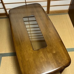 木製長方形センターテーブル ガラス天板付きの画像