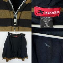 innes イネス フルジップ パーカー 刺繍ロゴ ボーダー S カーキ ブラック メンズの画像