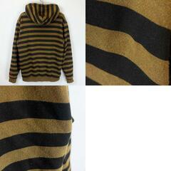 innes イネス フルジップ パーカー 刺繍ロゴ ボーダー S カーキ ブラック メンズの画像