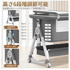 2025最新 ベビーベッド 添い寝ベッド 折畳み 高さ6段調節可能 乳児用ベッド 新生児ベッド ゆりかご多機能 コンパクト 持ち運びしやすい通気性 洗濯可能吐き戻し予防 組み立て不要 0ヶ月~24ヶ月赤ちゃん寝具 babybed 収納 かご／マットレス／固定ベルト/帳/キャスター付き  
（布フレーム＋文字、グレー）の画像