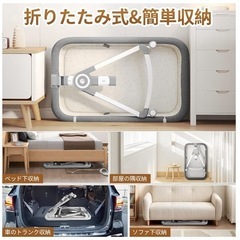 2025最新 ベビーベッド 添い寝ベッド 折畳み 高さ6段調節可能 乳児用ベッド 新生児ベッド ゆりかご多機能 コンパクト 持ち運びしやすい通気性 洗濯可能吐き戻し予防 組み立て不要 0ヶ月~24ヶ月赤ちゃん寝具 babybed 収納 かご／マットレス／固定ベルト/帳/キャスター付き  
（布フレーム＋文字、グレー）の画像