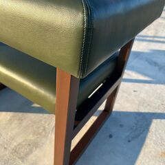 L字型 ベンチソファ オリーブグリーン PVCレザー 幅200cm 木製脚 カフェスタイルの画像