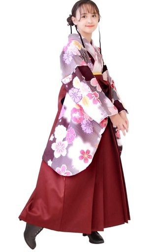 袴 簡単5点セット(着物、袴、襦袢、袴下帯、腰紐) 小学生150cm