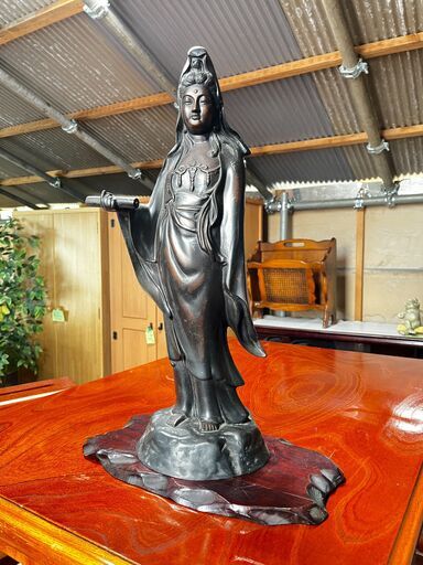 観音菩薩 在銘 仏像 ブロンズ像 古美術 高さ52cm