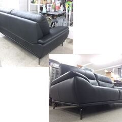 3人掛けソファ 幅208cm ニトリ フリオKD ブラック レザー 3Pソファ ☆ 札幌市 北区 屯田 の画像