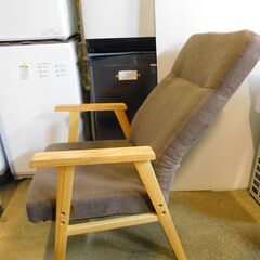 【JM867】ウッドアームチェア 肘掛け付き リクライニング ハイバックチェア 椅子 1人掛けソファ イス ファブリックチェアの画像