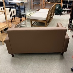 A2511-012 コンパクトソファ 2人掛け フェイクレザー ブラウン キズ汚れ有りの画像