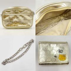 [3点セット] サンリオ ハローキティ HELLO KITTY 財布 ポーチ キーケース シャイニーハート 2008 ゴールドの画像