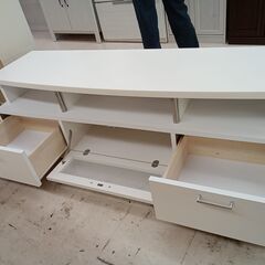 リユースのサカイ栃木店★ジモティ割あり★  TV台 ホワイト W150.5×D46×H47.5 クリーニング済み TC11409の画像