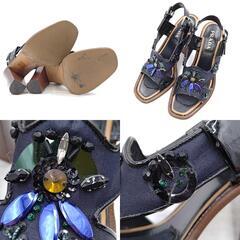 プラダ ビジュー ハイヒール ミュール サンダル アンクルストラップ サイズ37 レディース PRADAの画像