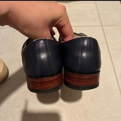 【オーダーメイド】23.5cmネイビー 濃紺 レザー レースアップシューズ 替え紐付きの画像