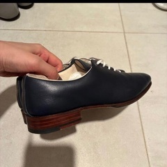 【オーダーメイド】23.5cmネイビー 濃紺 レザー レースアップシューズ 替え紐付きの画像