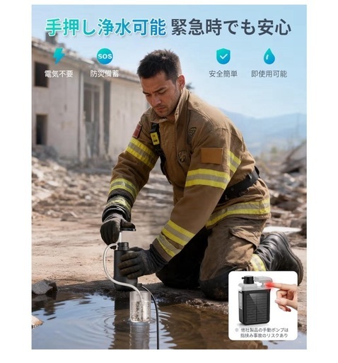 【防災士監修】YZO携帯浄水器 災害 電動浄水器 アウトドア 充電式＆手動