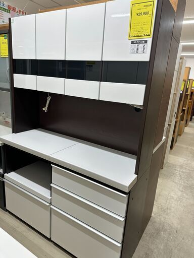 【ジャングルジャングル滋賀草津店】ジモティ来店特価!!　食器棚　ブラウン×ホワイト　J-251102