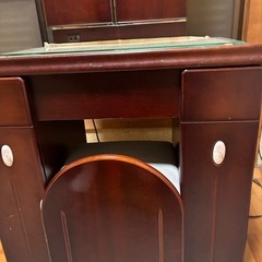 昭和　木製ドレッサー・鏡台 椅子付き、ダークブラウン　中古品の画像