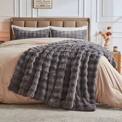  EMME ラビットファー 毛布 冬用 2枚合わせ ふわとろ ブランケット シングル 静電気防止 洗える おしゃれ 北欧 厚手 ソファーカバー 車用 キャンプ ギフト 152x203cm グレーの画像