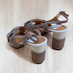 LANVIN en Bleu リボン サンダル 23.5 厚底 チャンキーヒールの画像