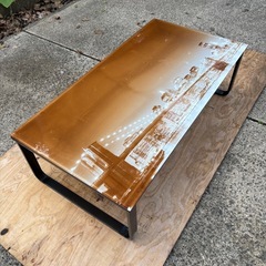 ブルックリン橋夜景デザインのガラストップ　ローテーブル　センターテーブル／U字スチール脚 の画像