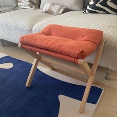 折りたたみ式木製オットマン　ペットベッド　オレンジの画像