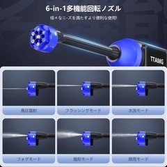 高圧洗浄機 コードレス 充電式 高圧洗車機 バッテリー式 最大吐出圧力10MPa高圧洗浄機 6in1多機能 コードレス 24V 20000mAh大容量バッテリ2個 高性能 持ち運び便利 ノズル付き 自動吸水 洗車/エアコン/庭/花園用/階段/屋外/年末大掃除 (ブラック)の画像