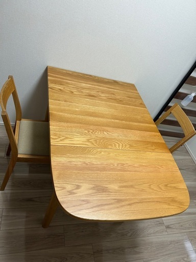 無印良品　無垢材エクステンションテーブルセット８０－１２０楕円オーク材