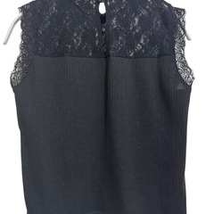 as Know asレース付きブラックノースリーブトップスの画像