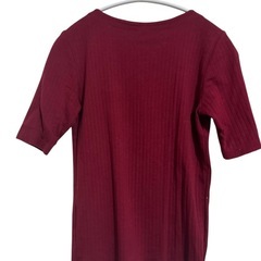 UNIQLO リブ編み 半袖Tシャツ M バーガンディの画像
