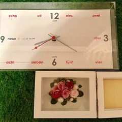 🌸無料✨おしゃれインテリア2点セット🎁ブリザードフラワー写真立て＆ドイツ語時計⏰アイボリー×ピンクで華やか空間に♪の画像