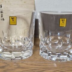 特選切子KAGAMI CRYSTAL カガミクリスタル ロックグラス 2個 木箱の画像
