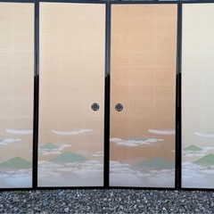11月3日(月)までの引取限定【特注/逸品】職人技光る両面柄違い襖4枚組 和モダンデザイン 和室 間仕切り DIY 古民家カフェ リフォーム建具の画像