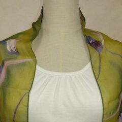 ストール　グリーン×花①の画像