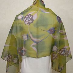 ストール　グリーン×花①の画像