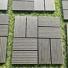 ウッドパネル ジョイント　交互タイプ×グレー 18 枚 正方形 約30cm×30cmの画像