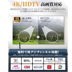 2025 最新アップデート】テレビアンテナ 室内アンテナ 地デジアンテナ F型 地デジ ブースター内蔵 360°受信 高感度4K HD TV 450KM受信の画像