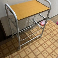 キッチンワゴン スチール・木製 ホワイトの画像