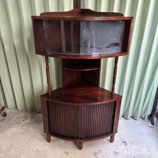 昭和レトロ ミッドセンチュリー 木製コーナーラック 半円型 飾り棚