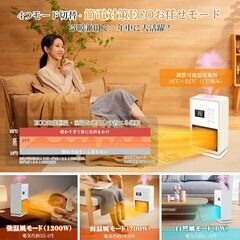 セラミックヒーター【2025冬新型 暖房・加湿・空気清浄】超音波加湿搭載 人感センサー付の画像