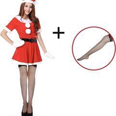 サンタコスプレ レディース 5点セット フリーサイズ 【網タイツ・手袋付き】の画像