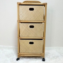【ラタン】【ランドリーラック】【3段チェスト】【キャスター付き】【来週で処分】の画像