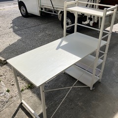 🉐PCデスク　作業台🉐ホワイト　棚付き　パソコンデスク　学習机　テーブルの画像