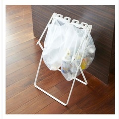 ゴミ袋＆レジ袋スタンド タワー ］山崎実業 tower ゴミ箱 キッチン 分別 ゴミ袋ハンガー レジ袋スタンド ダストボックス 折り畳み 折りたたみ レジ袋ホルダー ゴミ袋スタンド　ブラックの画像