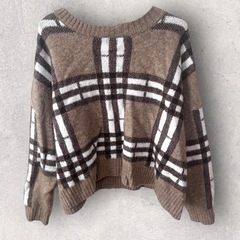 isn’tshe?ブラウン チェック柄 Vネック ニットセーターの画像