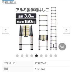 AT0112A 伸縮はしご 耐荷重150kg 高さ380cm の画像