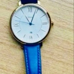 【美品】 FOSSIL フォッシルES3795 ゴールド×ブルーレザー 腕時計の画像