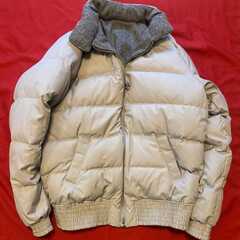 【希少/リバーシブル】ツイード×ダウン ブルゾン スタンドカラー 2WAY グレー系 手渡し限定　たっぷりダウンLかLLの画像