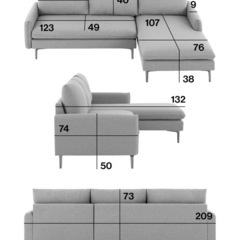 ファブリック カウチソファ グレー 右カウチタイプの画像
