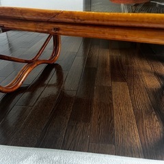 ラタンテーブル　ガラス天板　ローテーブルの画像