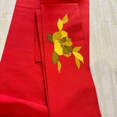 名古屋帯 赤色　朱色　花　帯の画像