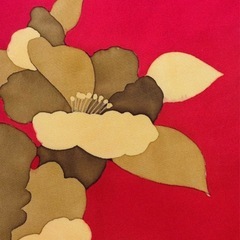 名古屋帯 赤色　朱色　花　帯の画像