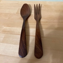 木製サラダボウル&スプーン•フォークセットの画像